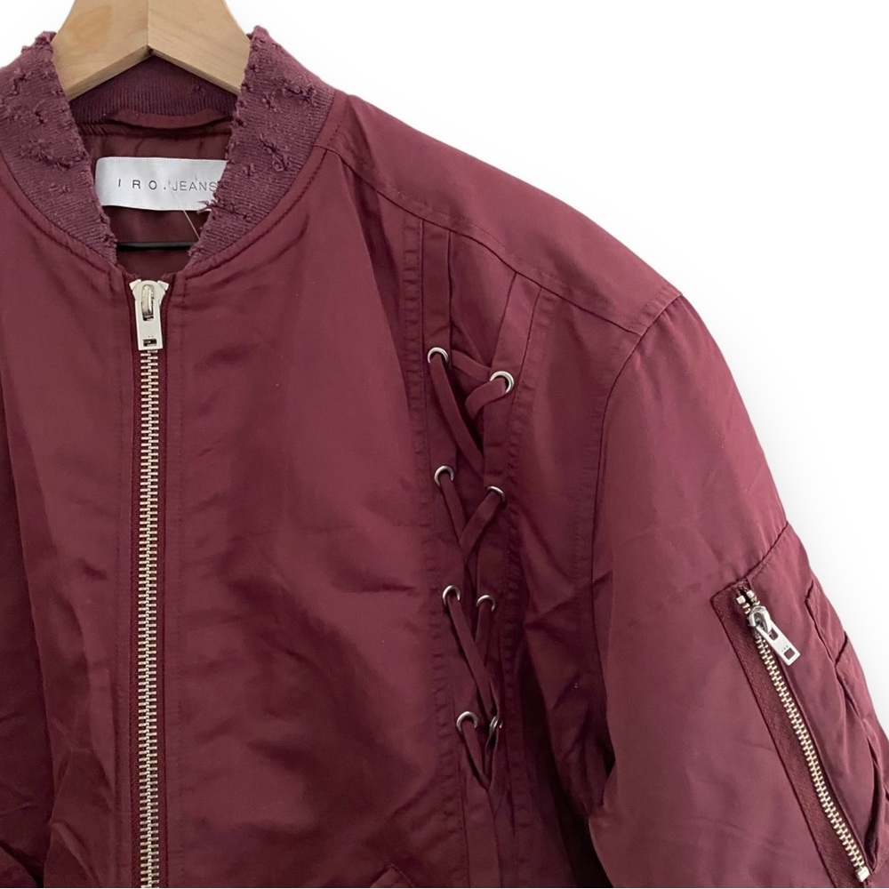 IRO Jean Ilisa Lace Up Bomber Jacket In Distressed Plum Size 40/Large - Picture 6 of 10